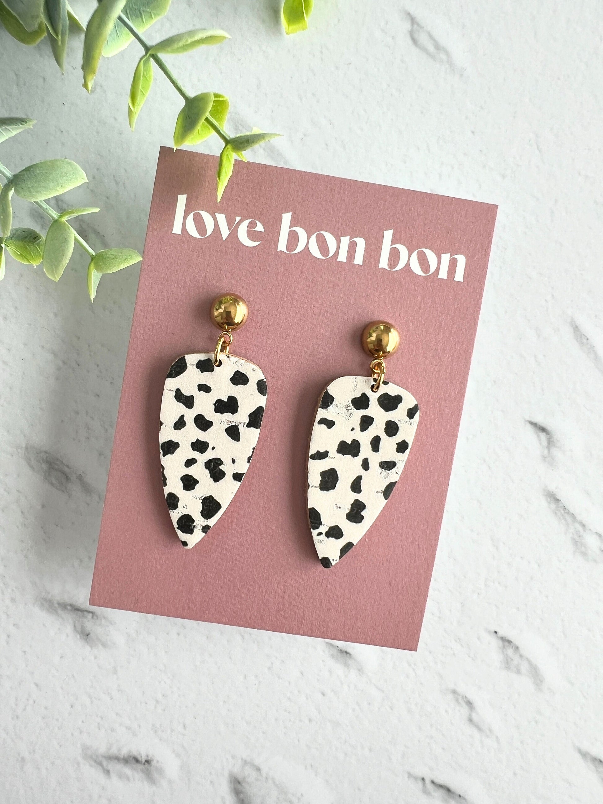 Cork on Genuine Leather Pointed Almond Handmade Earring with Gold Stainless Steel Studs - dangle earring - handmade earring