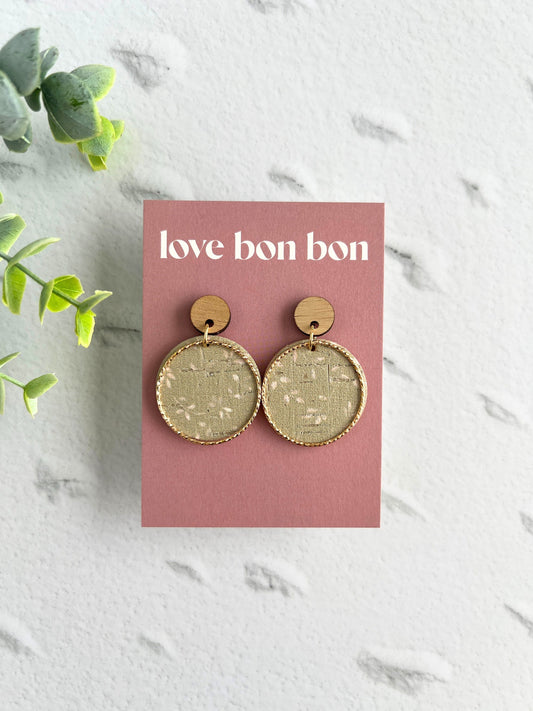Cork and Leather Handmade Circle Earring with Wooden topper, dangle earring, handmade earring, hypo-allergenic stainless steel post