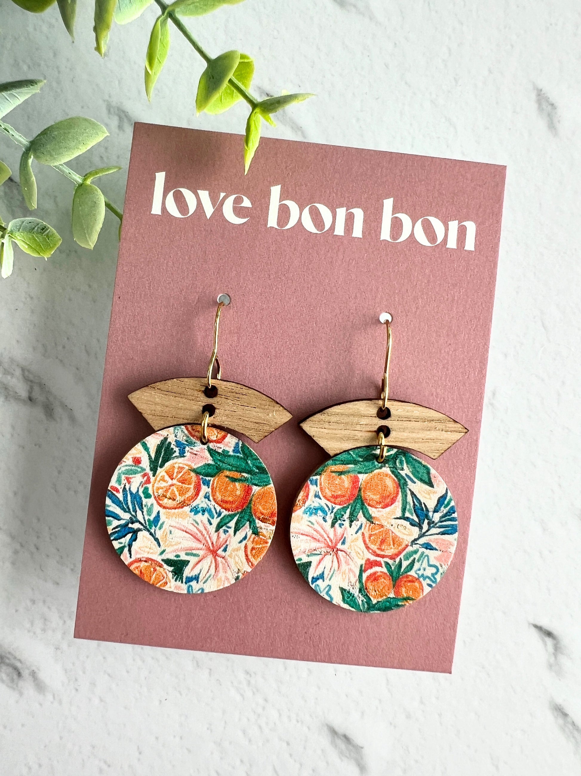 Cork and Leather Handmade Circle Earring with Wooden bar, dangle earring, handmade earring, hypo-allergenic stainless steel ear hook
