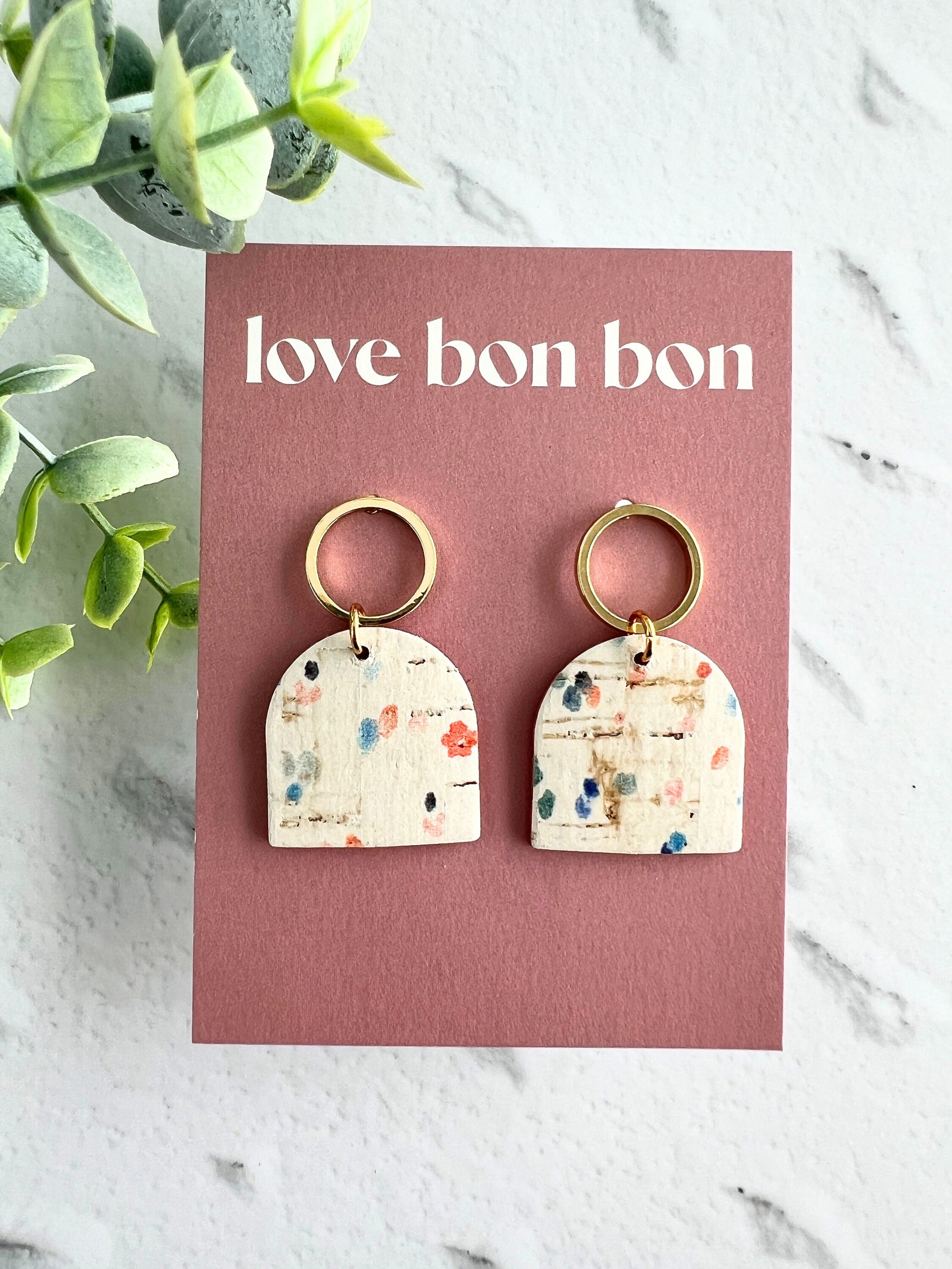 Genuine Cork on Leather Handmade Petite Earring with open Gold Stainless Steel circle topper - dangle earring - handmade earring - petite