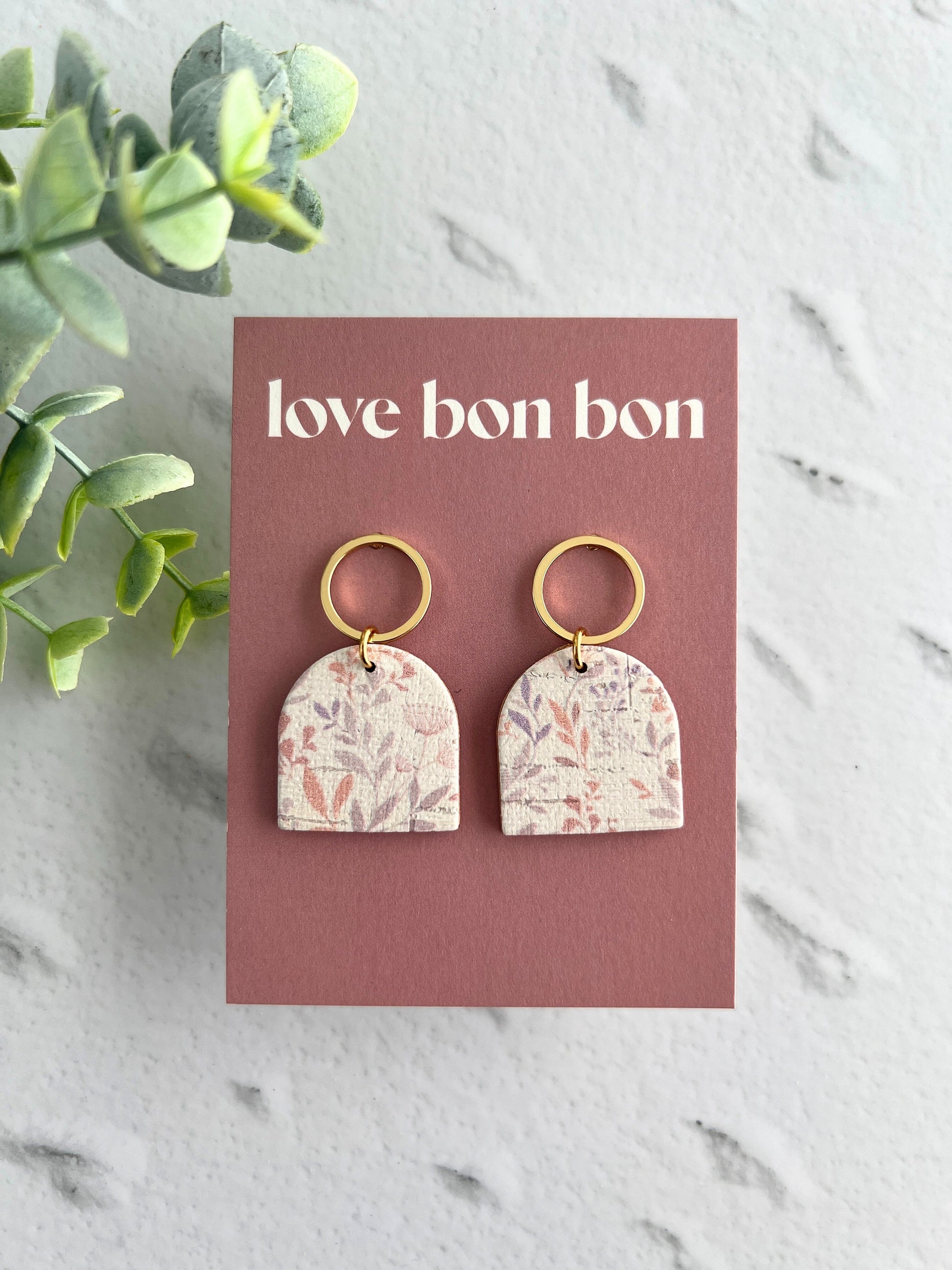 Genuine Cork on Leather Handmade Petite Earring with open Gold Stainless Steel circle topper - dangle earring - handmade earring - petite