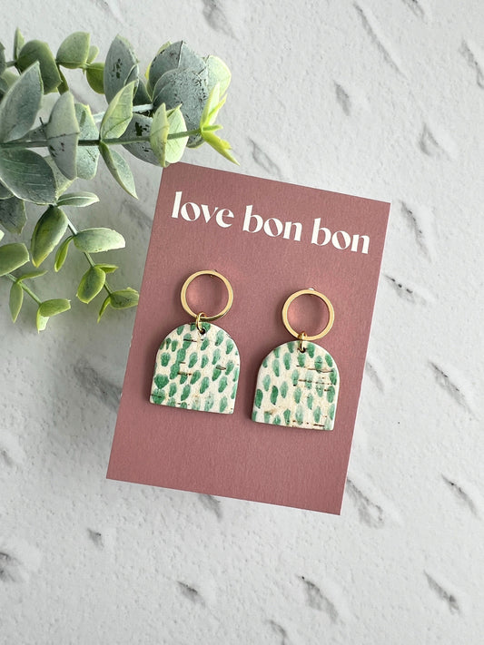 Genuine Cork on Leather Handmade Petite Earring with open Gold Stainless Steel circle topper - dangle earring - handmade earring - petite