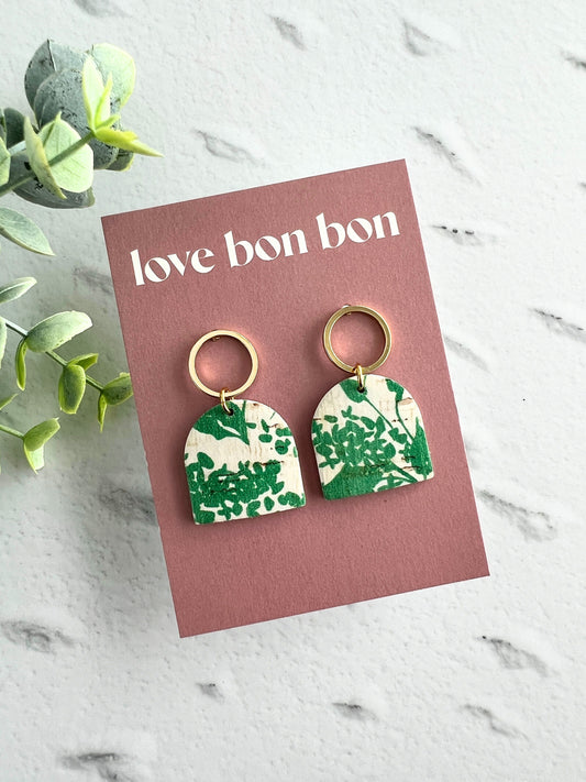 Genuine Cork on Leather Handmade Petite Earring with open Gold Stainless Steel circle topper - dangle earring - handmade earring - petite