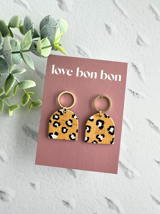Genuine Cork on Leather Handmade Petite Earring with open Gold Stainless Steel circle topper - dangle earring - handmade earring - petite