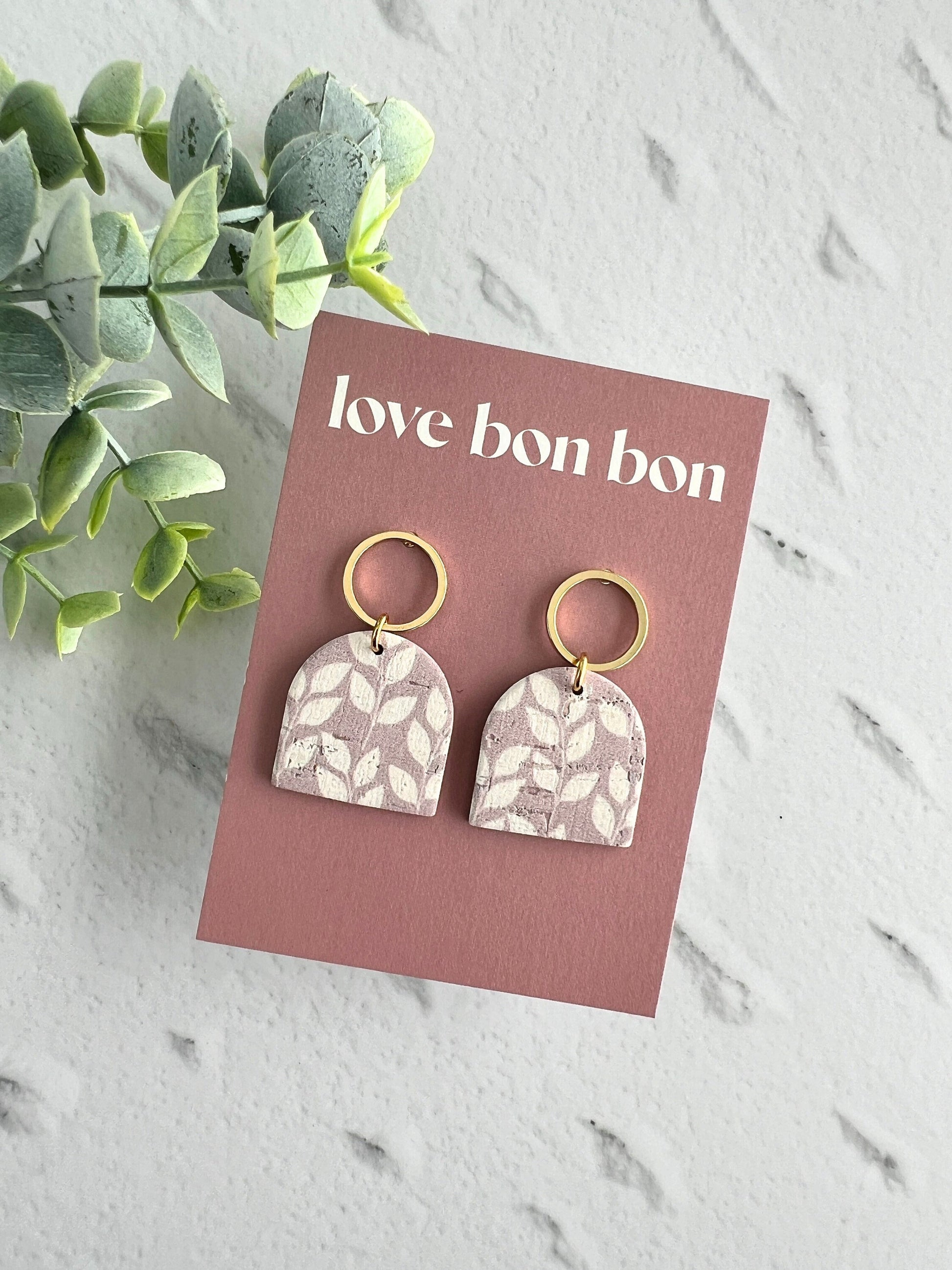 Genuine Cork on Leather Handmade Petite Earring with open Gold Stainless Steel circle topper - dangle earring - handmade earring - petite