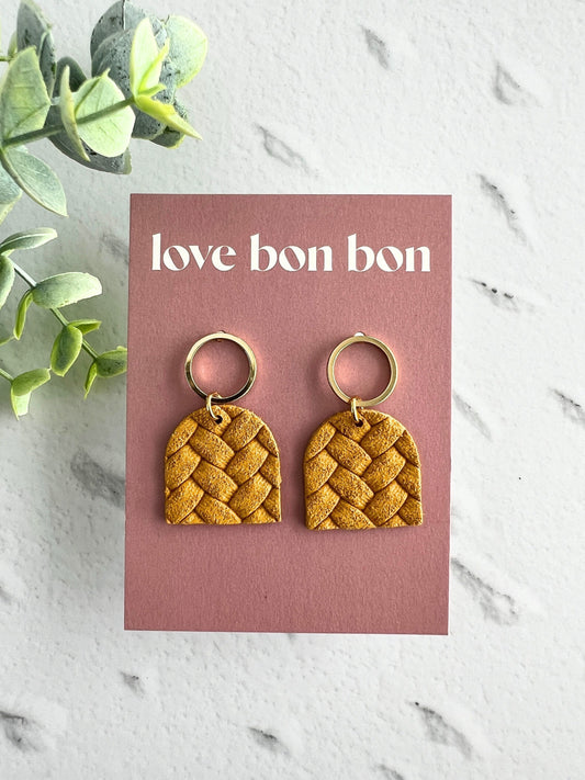 Genuine Cork on Leather Handmade Petite Earring with open Gold Stainless Steel circle topper - dangle earring - handmade earring - petite