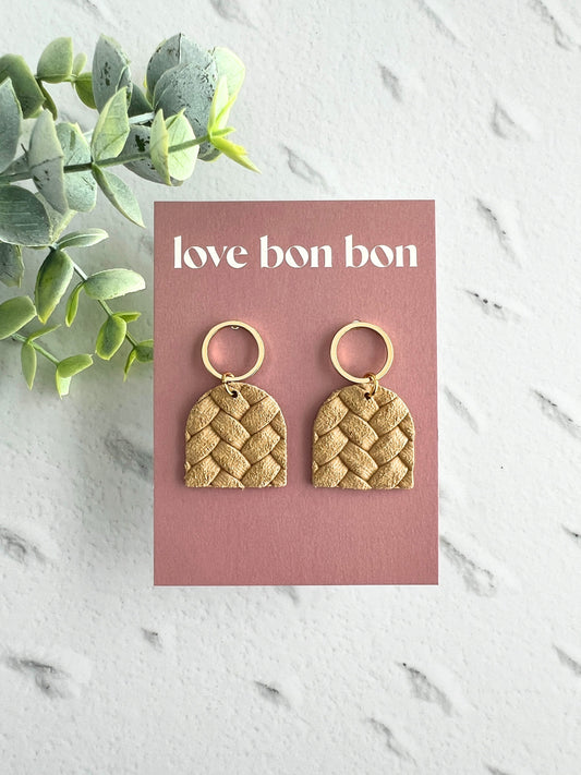 Genuine Cork on Leather Handmade Petite Earring with open Gold Stainless Steel circle topper - dangle earring - handmade earring - petite