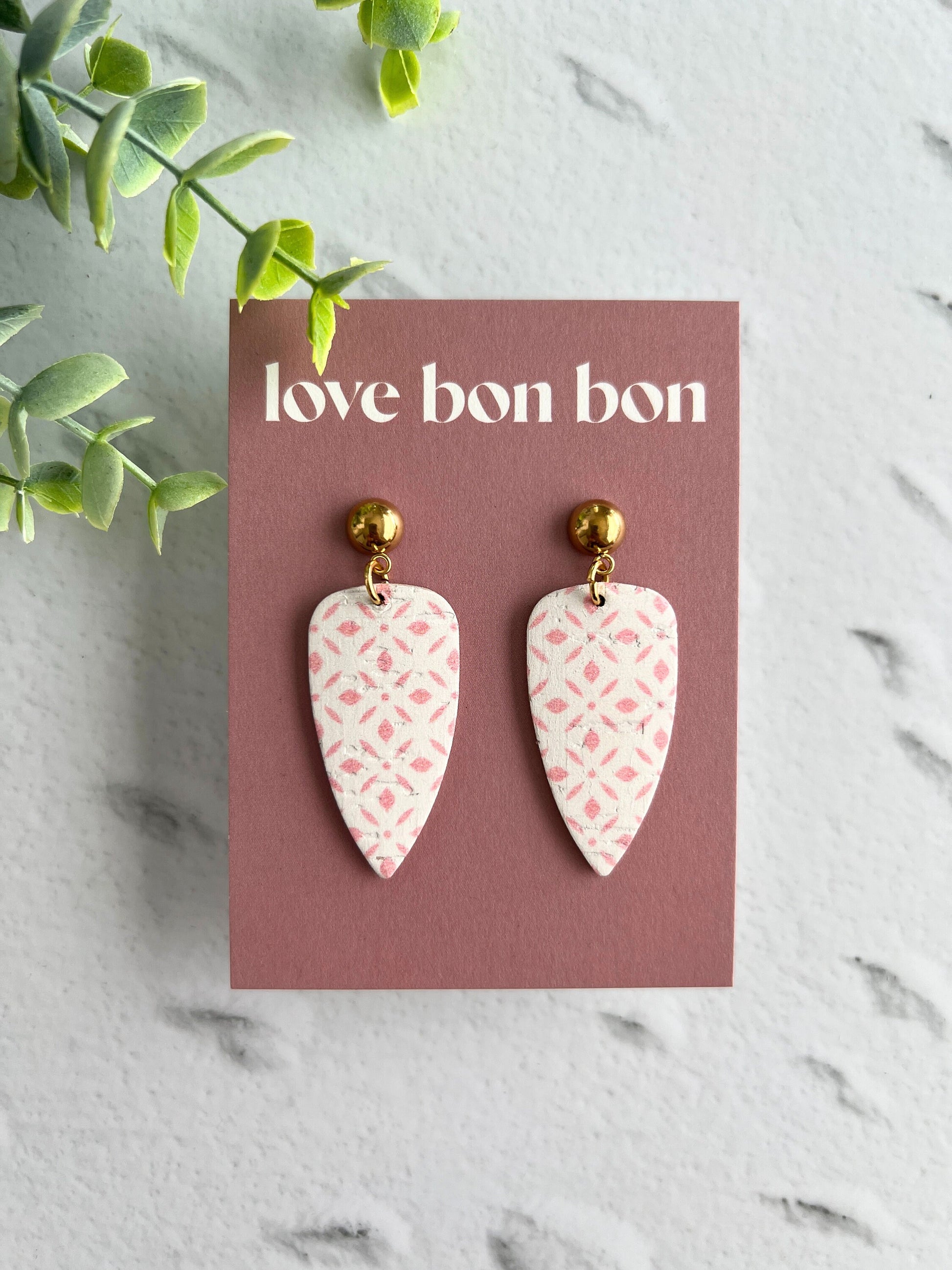 Cork on Genuine Leather Pointed Almond Handmade Earring with Gold Stainless Steel Studs - dangle earring - handmade earring