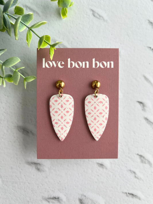 Cork on Genuine Leather Pointed Almond Handmade Earring with Gold Stainless Steel Studs - dangle earring - handmade earring