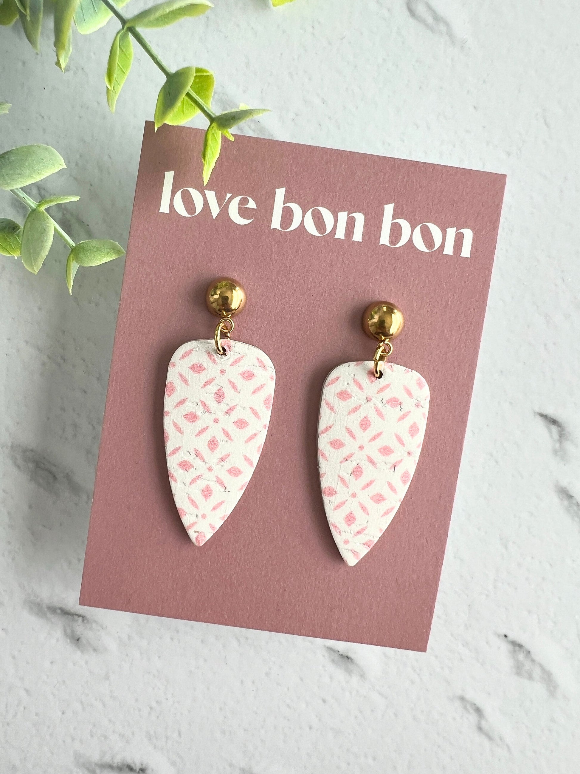 Cork on Genuine Leather Pointed Almond Handmade Earring with Gold Stainless Steel Studs - dangle earring - handmade earring