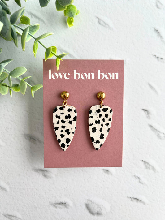 Cork on Genuine Leather Pointed Almond Handmade Earring with Gold Stainless Steel Studs - dangle earring - handmade earring
