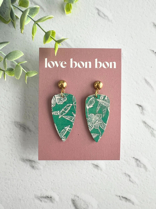 Cork on Genuine Leather Pointed Almond Handmade Earring with Gold Stainless Steel Studs - dangle earring - handmade earring