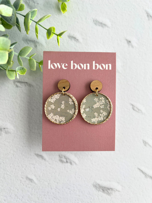 Cork and Leather Handmade Circle Earring with Wooden topper, dangle earring, handmade earring, hypo-allergenic stainless steel post