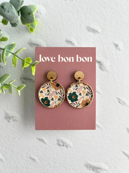Cork and Leather Handmade Circle Earring with Wooden topper, dangle earring, handmade earring, hypo-allergenic stainless steel post