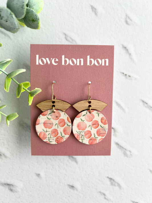 Cork and Leather Handmade Circle Earring with Wooden bar, dangle earring, handmade earring, hypo-allergenic stainless steel ear hook