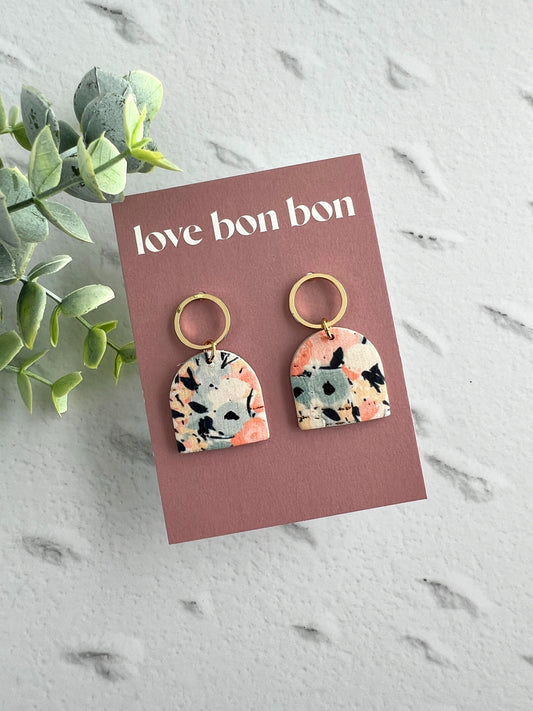 Genuine Cork on Leather Handmade Petite Earring with open Gold Stainless Steel circle topper - dangle earring - handmade earring - petite