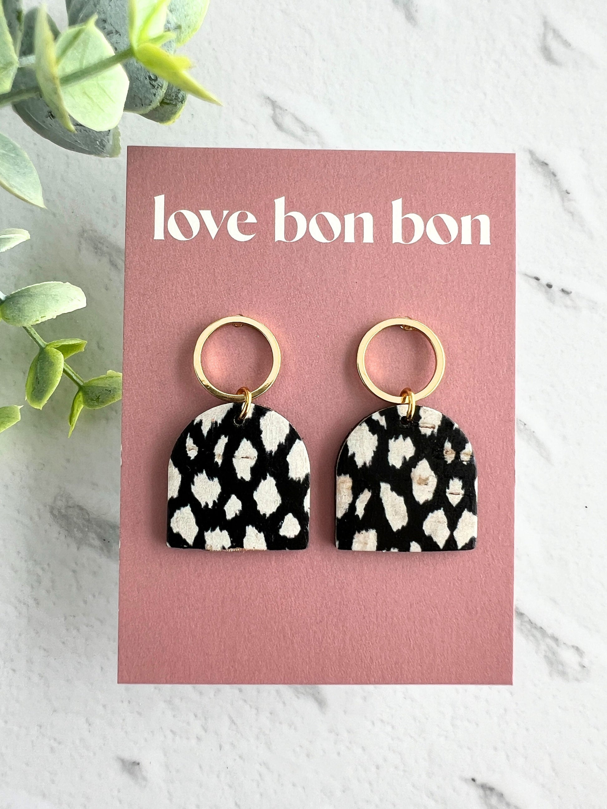 Genuine Cork on Leather Handmade Petite Earring with open Gold Stainless Steel circle topper - dangle earring - handmade earring - petite