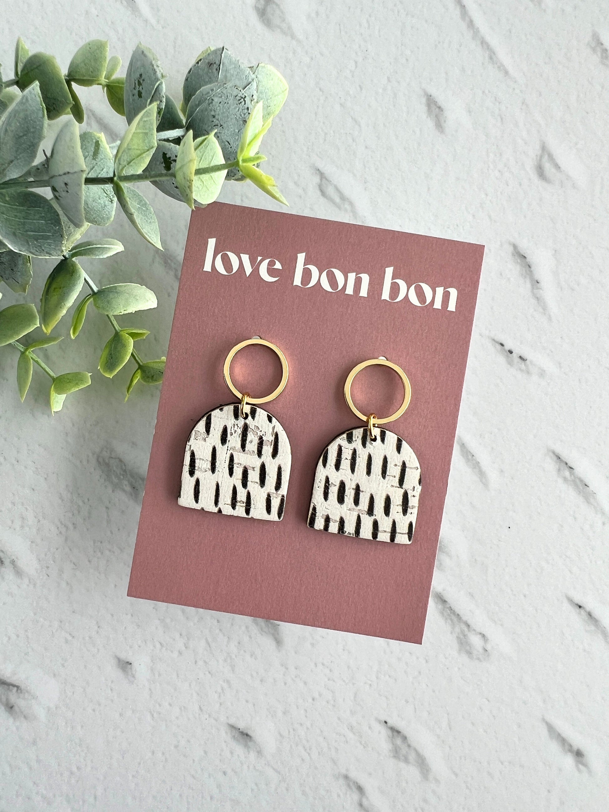 Genuine Cork on Leather Handmade Petite Earring with open Gold Stainless Steel circle topper - dangle earring - handmade earring - petite