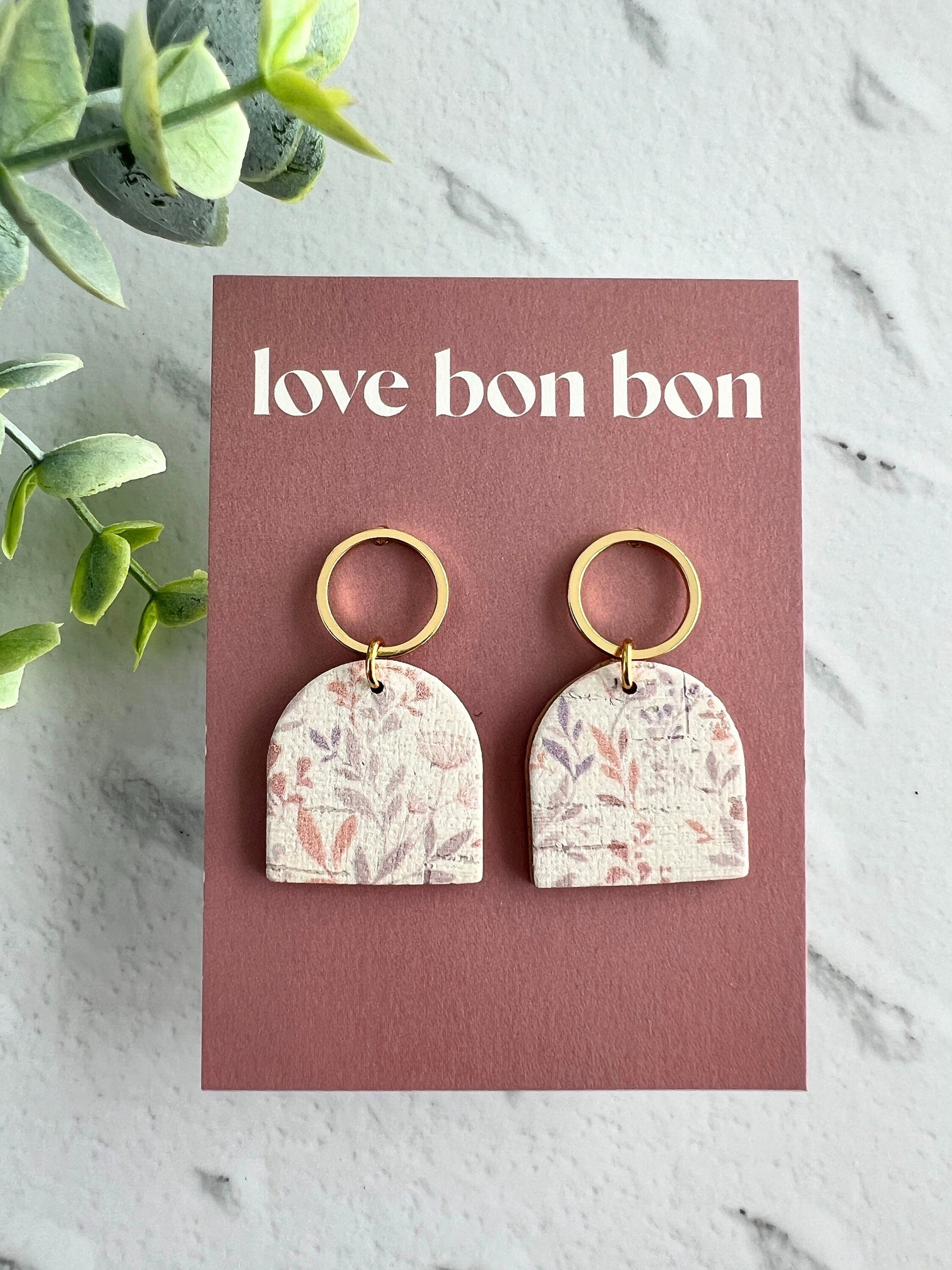 Genuine Cork on Leather Handmade Petite Earring with open Gold Stainless Steel circle topper - dangle earring - handmade earring - petite