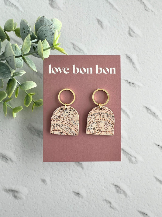 Genuine Cork on Leather Handmade Petite Earring with open Gold Stainless Steel circle topper - dangle earring - handmade earring - petite