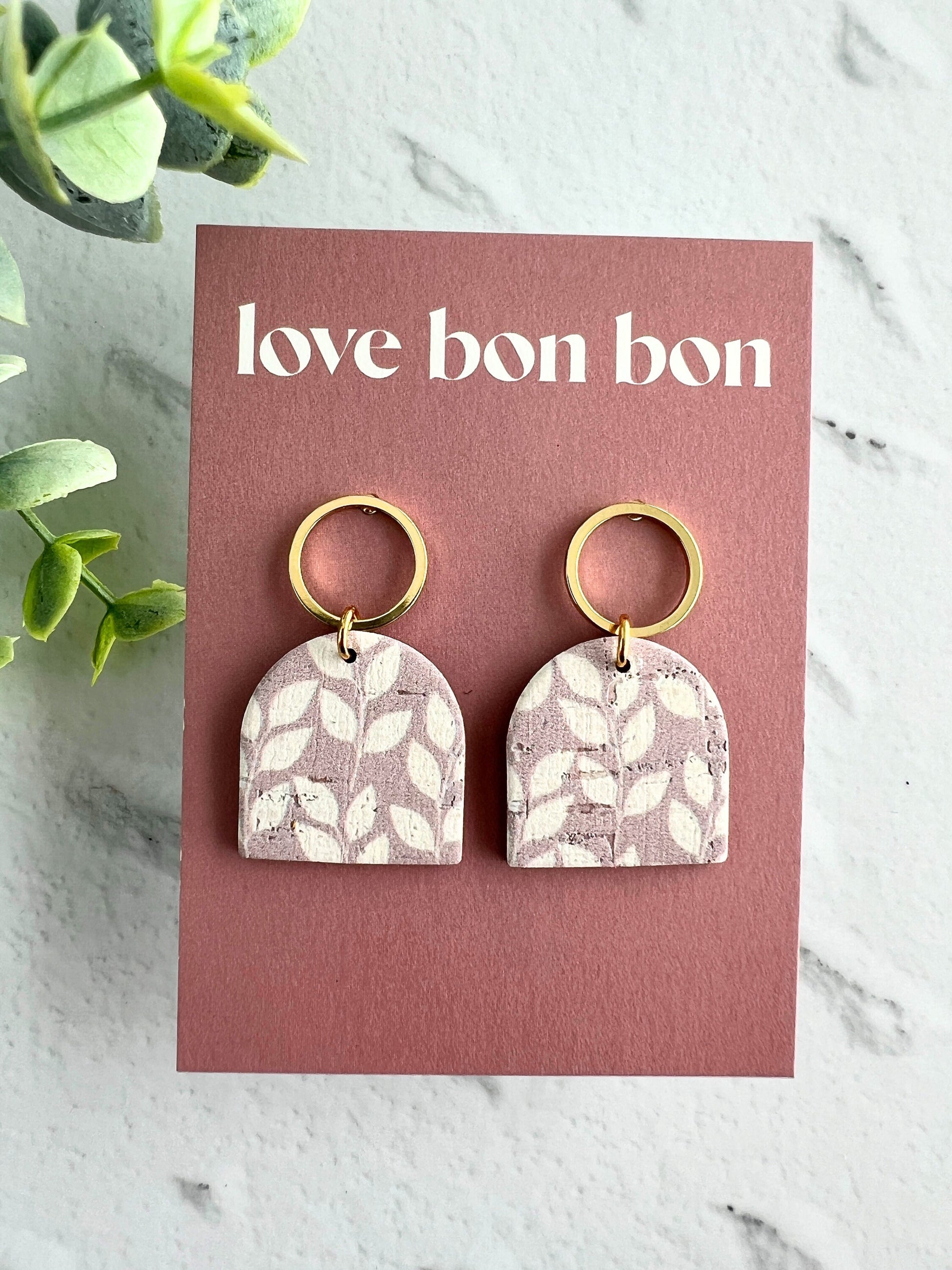 Genuine Cork on Leather Handmade Petite Earring with open Gold Stainless Steel circle topper - dangle earring - handmade earring - petite