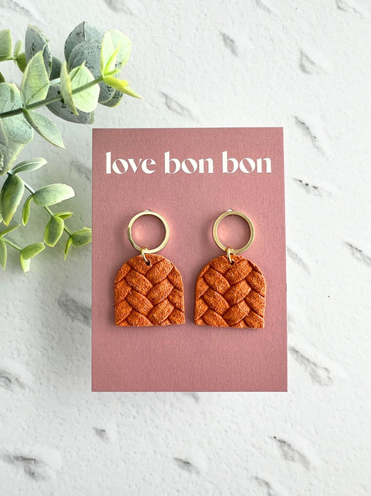 Genuine Cork on Leather Handmade Petite Earring with open Gold Stainless Steel circle topper - dangle earring - handmade earring - petite