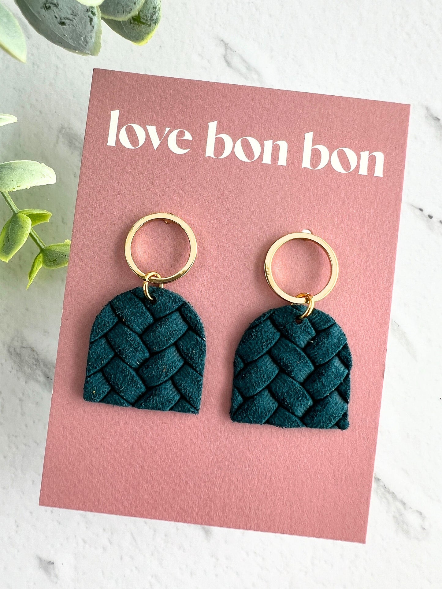 Genuine Cork on Leather Handmade Petite Earring with open Gold Stainless Steel circle topper - dangle earring - handmade earring - petite
