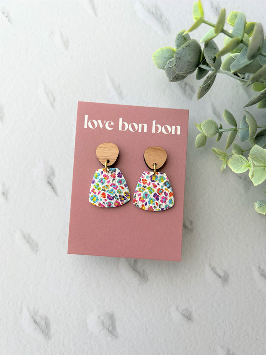 Genuine Leather Handmade Petite Earring with Wooden topper, dangle earring, handmade earring, gift for her, birthday gift, jewellery gift