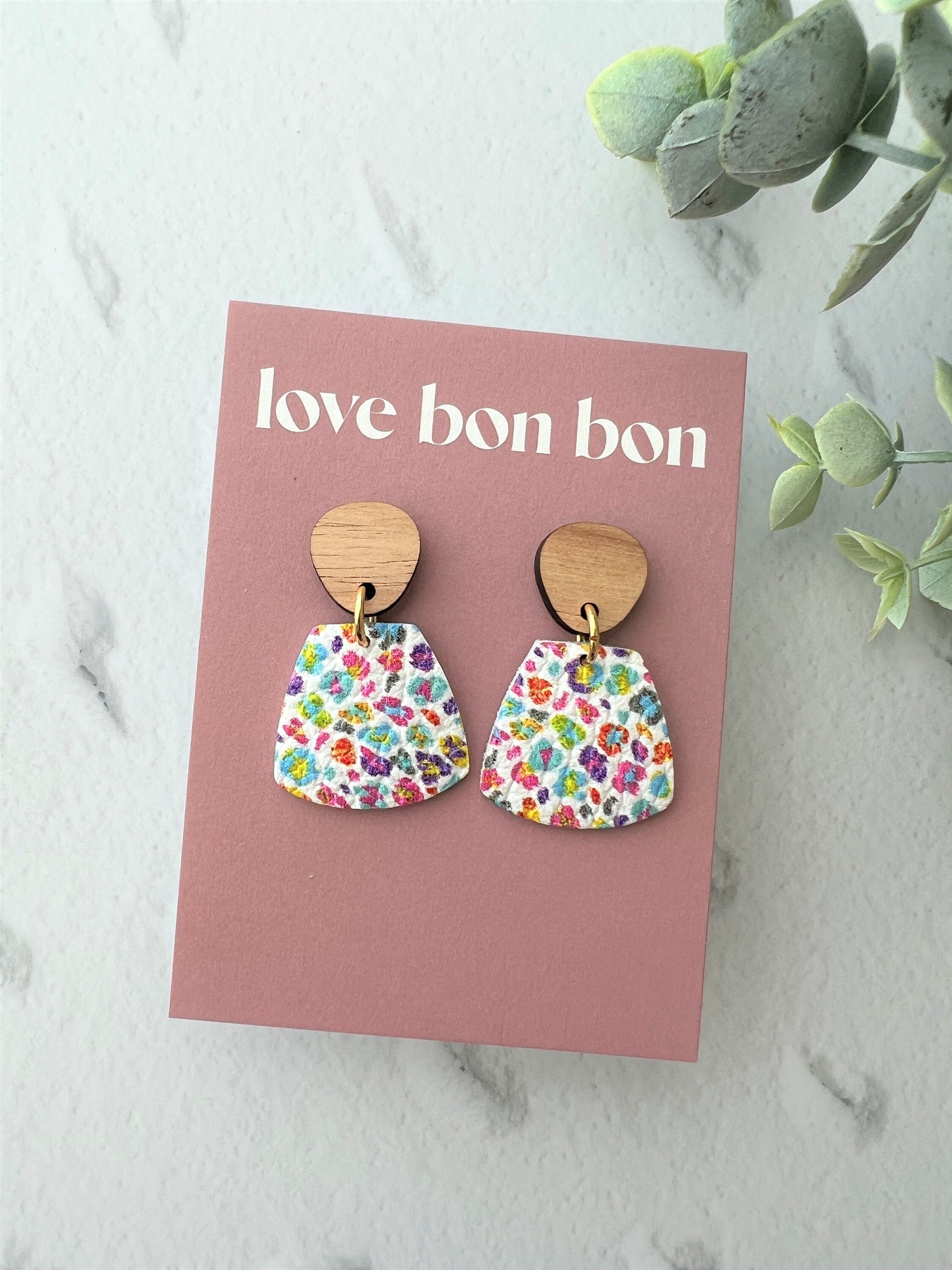 Genuine Leather Handmade Petite Earring with Wooden topper, dangle earring, handmade earring, gift for her, birthday gift, jewellery gift