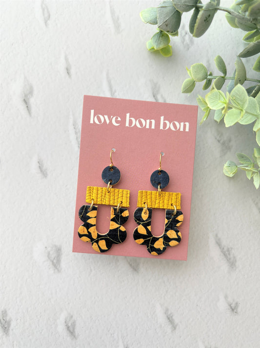 Cork and Genuine Leather Bright Handmade Dangle Earrings, drop earring, gift for her birthday gift, stainless steel earring hook, gift