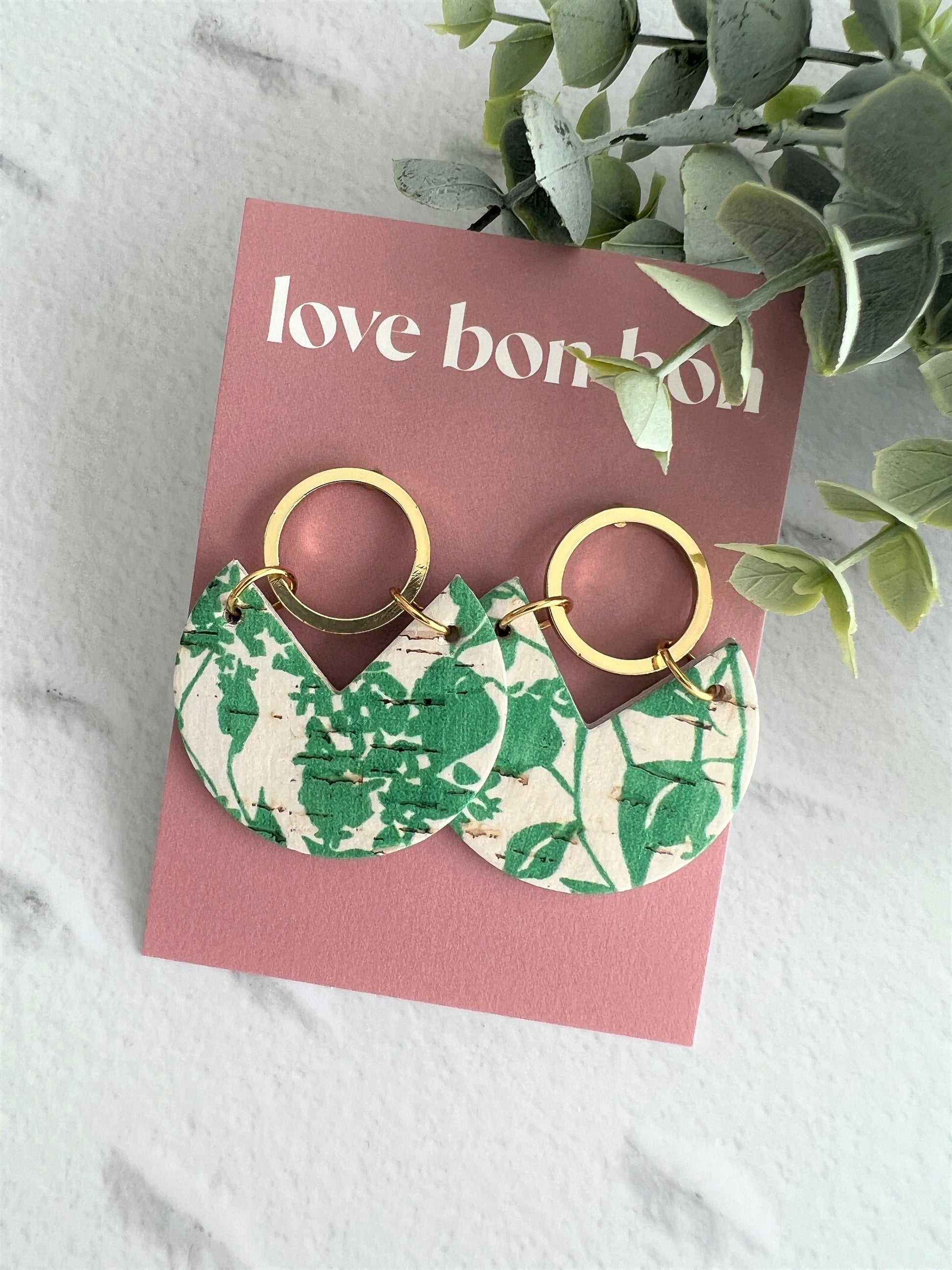 Handmade Genuine Cork and Leather Circle dangle earring - drop earring, birthday gift, gift for her, handmade earrings, leather jewellery