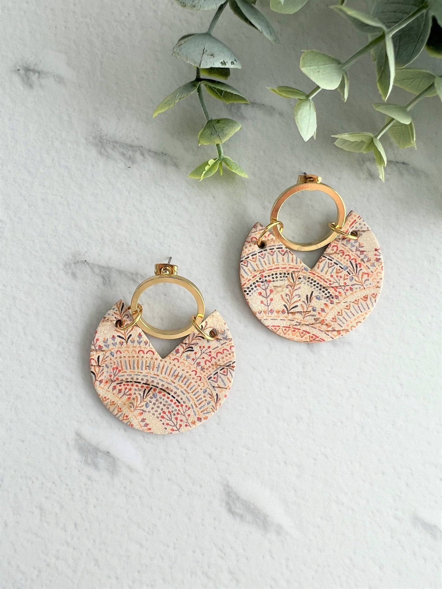 Handmade Genuine Cork and Leather Circle dangle earring - drop earring, birthday gift, gift for her, handmade earrings, leather jewellery