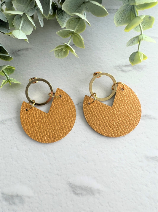 Handmade Genuine Cork and Leather Circle dangle earring - drop earring, birthday gift, gift for her, handmade earrings, leather jewellery