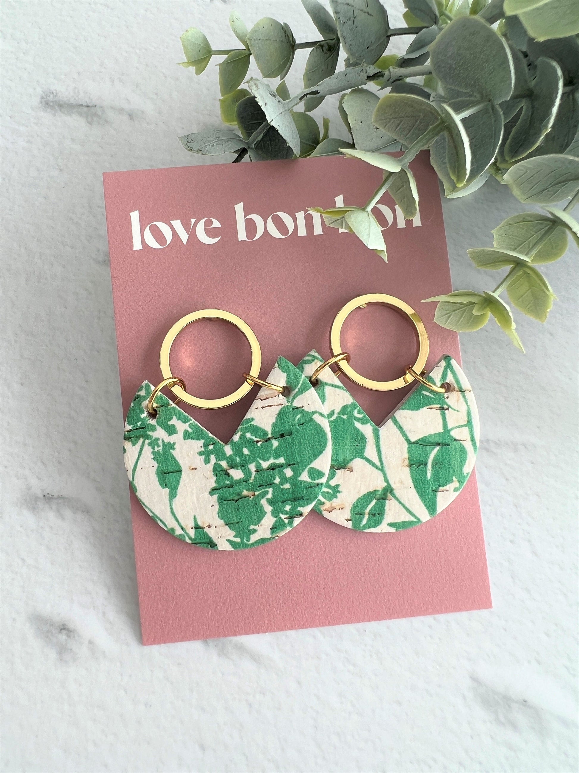 Handmade Genuine Cork and Leather Circle dangle earring - drop earring, birthday gift, gift for her, handmade earrings, leather jewellery