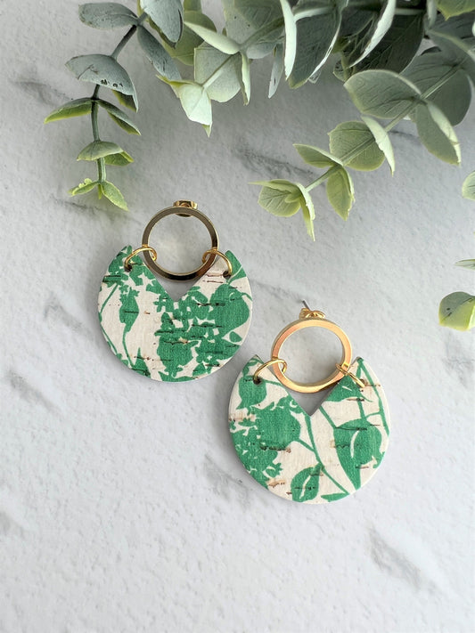 Handmade Genuine Cork and Leather Circle dangle earring - drop earring, birthday gift, gift for her, handmade earrings, leather jewellery