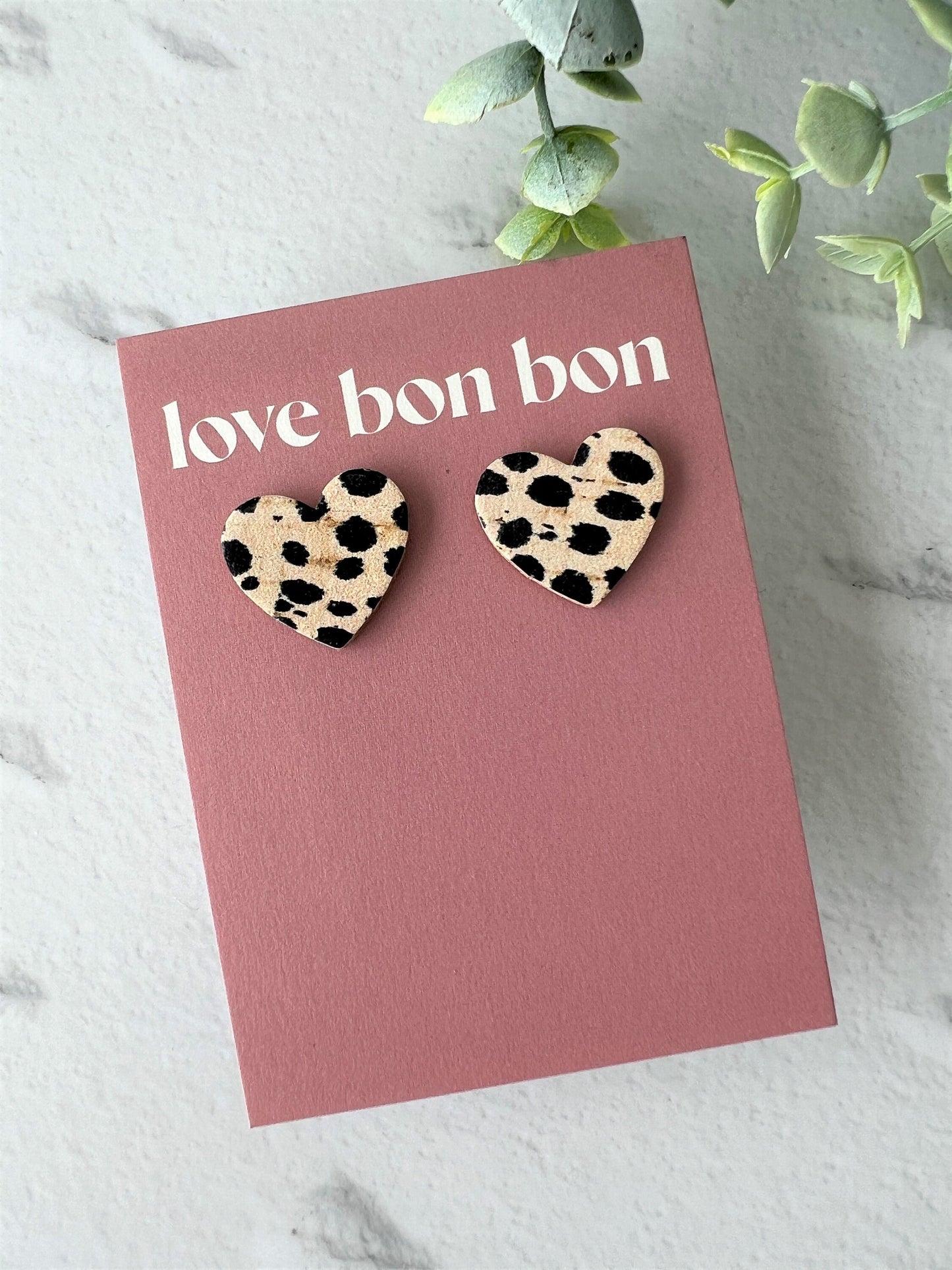 Bella - Cork & Leather Handmade Heart Earring with gold stainless steel post