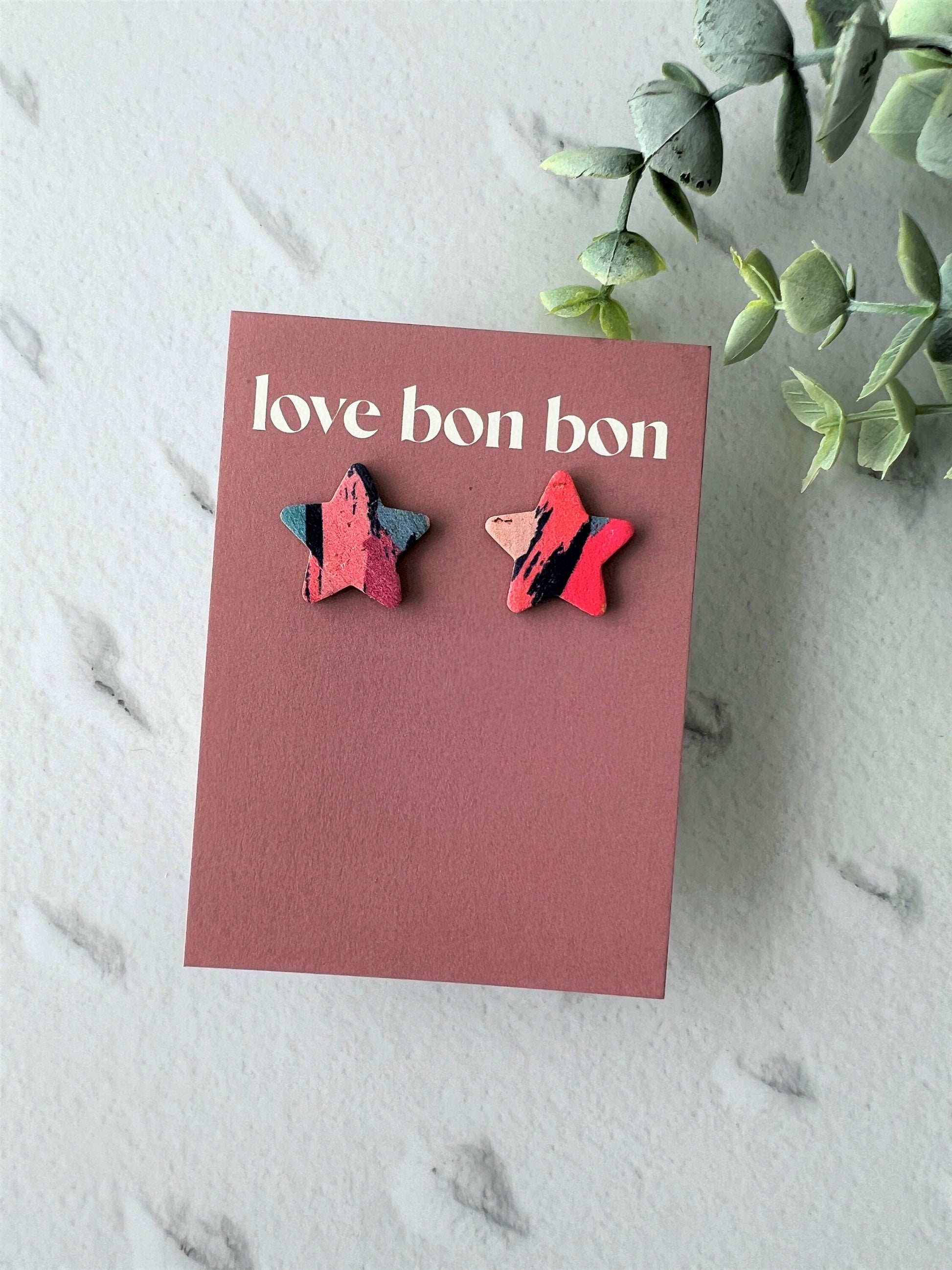 Bella - Cork & Leather Handmade Star Earring with gold stainless steel post