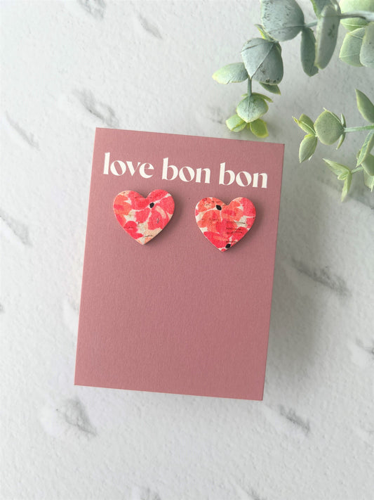 Bella - Cork & Leather Handmade Heart Earring with gold stainless steel post