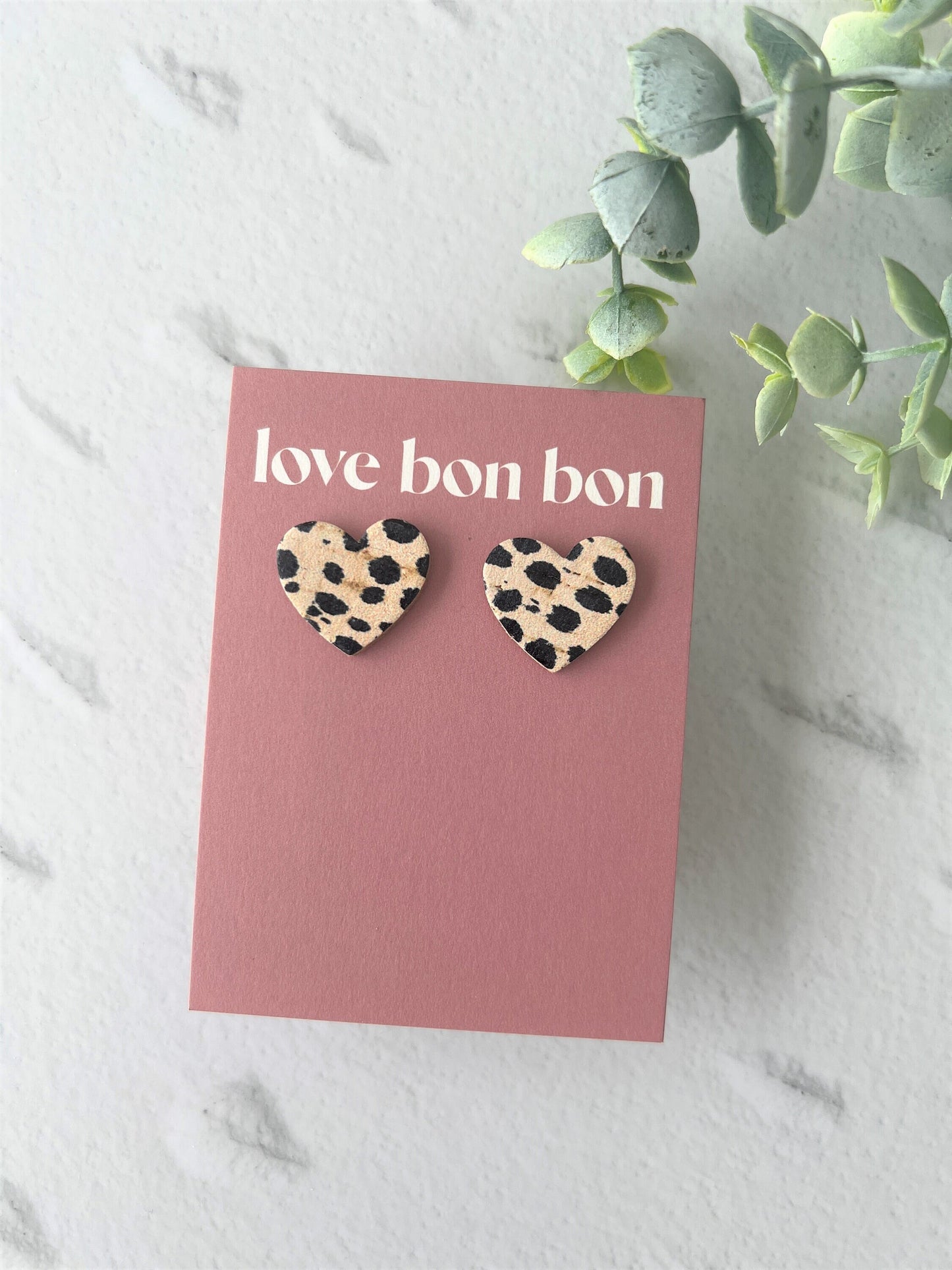 Bella - Cork & Leather Handmade Heart Earring with gold stainless steel post