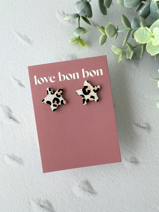 Bella - Cork & Leather Handmade Star Earring with gold stainless steel post