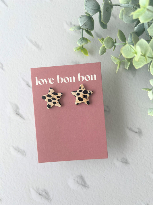 Bella - Cork & Leather Handmade Star Earring with gold stainless steel post