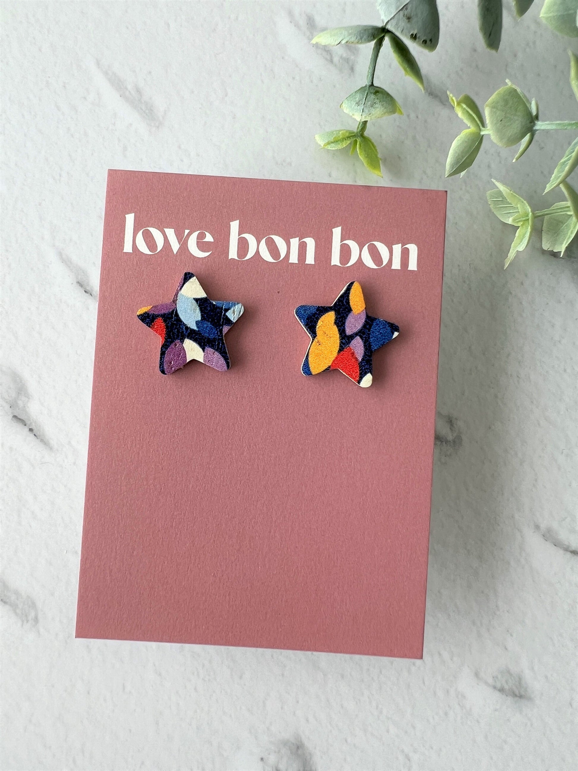 Bella - Cork & Leather Handmade Star Earring with gold stainless steel post
