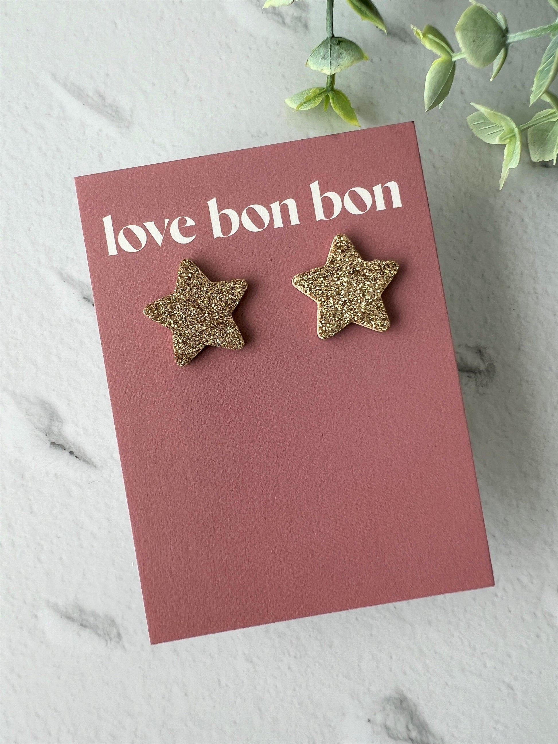 Bella - Cork & Leather Handmade Star Earring with gold stainless steel post