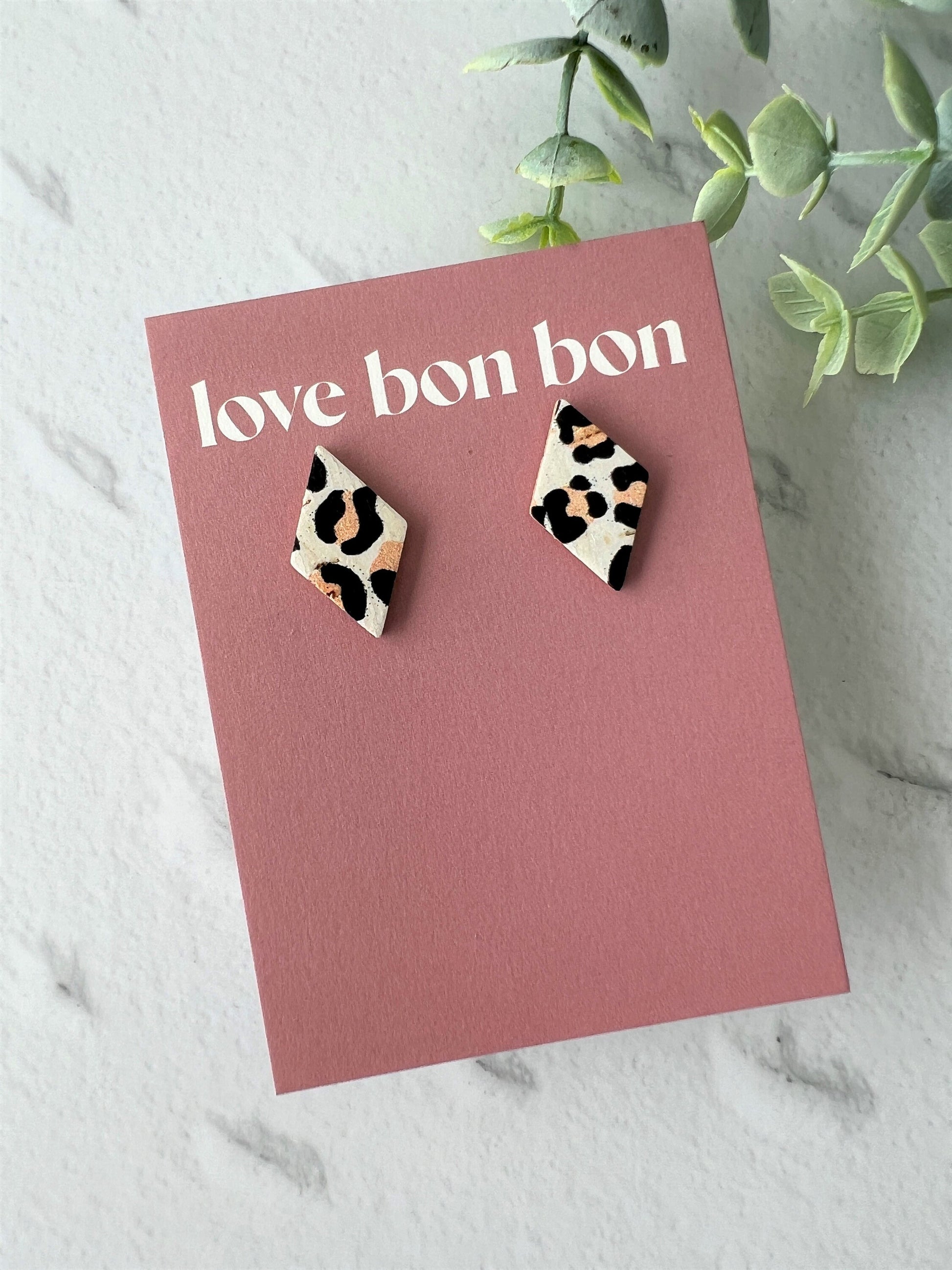 Bella - Cork & Leather Handmade Diamond Earring with gold stainless steel post