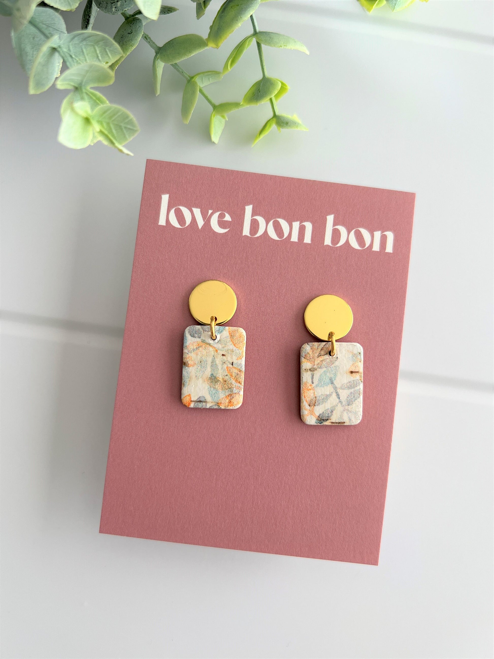 Bailey - Afternoon Harvest Handmade Cork & Leather Earring with gold stainless hardware