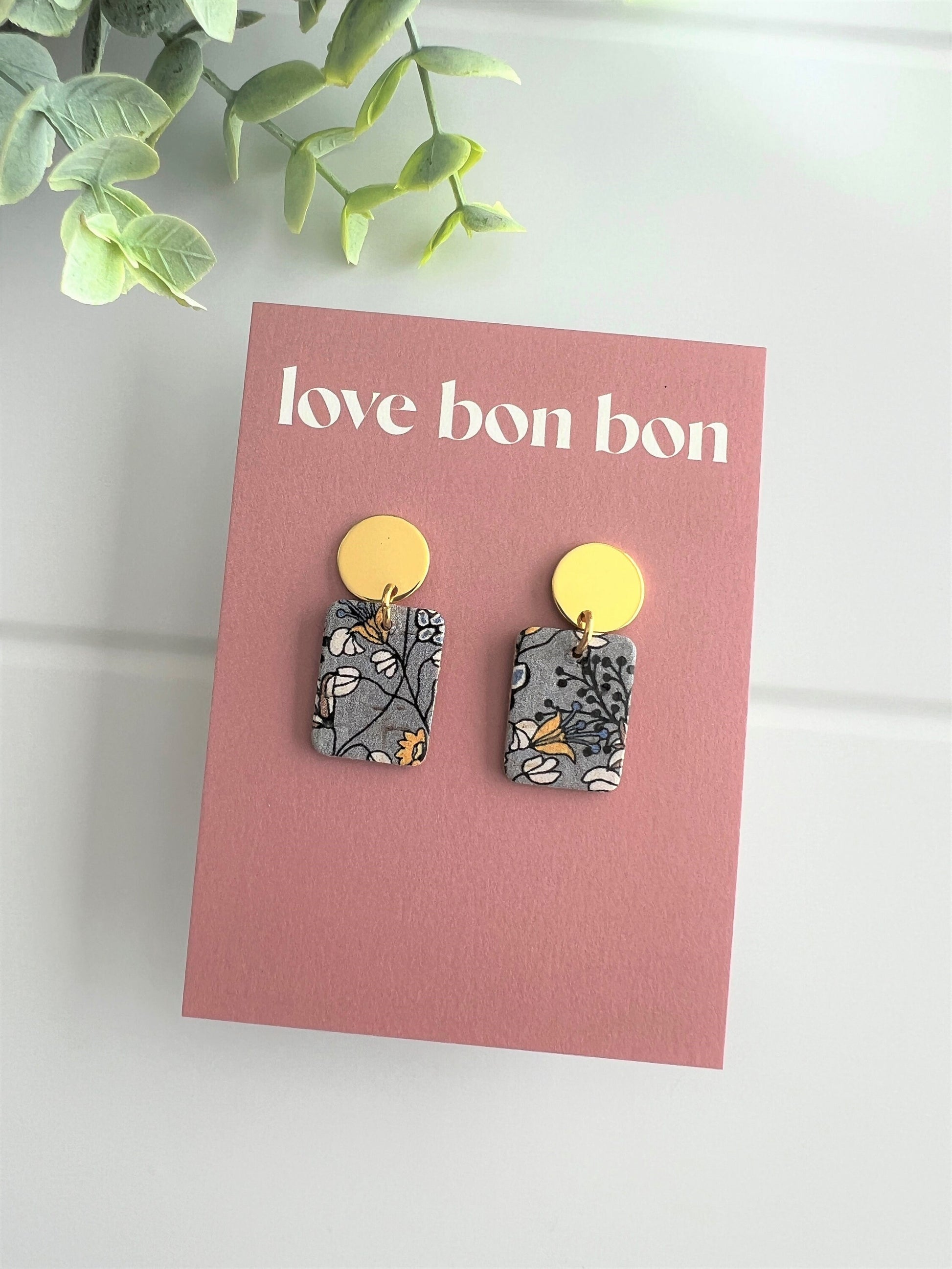 Bailey - Dusky Meadow Petite Handmade Cork & Leather Earring with gold stainless hardware