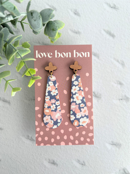 Cork & Leather Bar Drop Handmade Earring with Wooden topper - gifts for her - drop earrings - dangle earrings - birthday gift