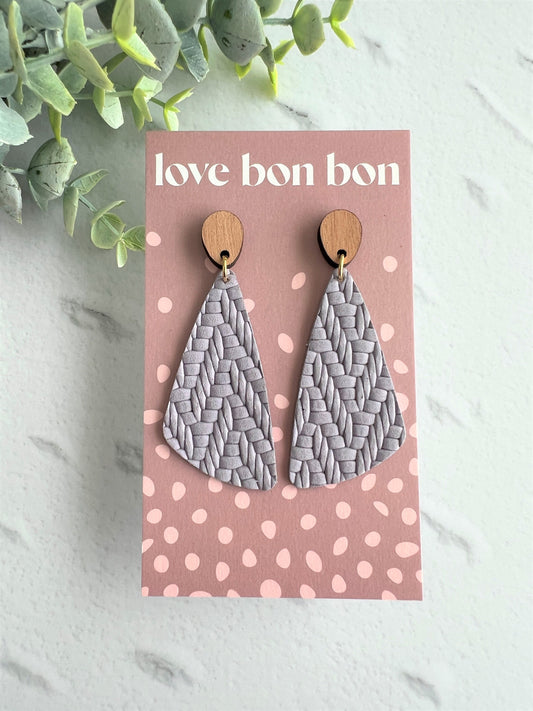 Genuine Leather Handmade Earring with Wooden topper, dangle earring, handmade earring, gift for her, birthday gift, Periwinkle Leather