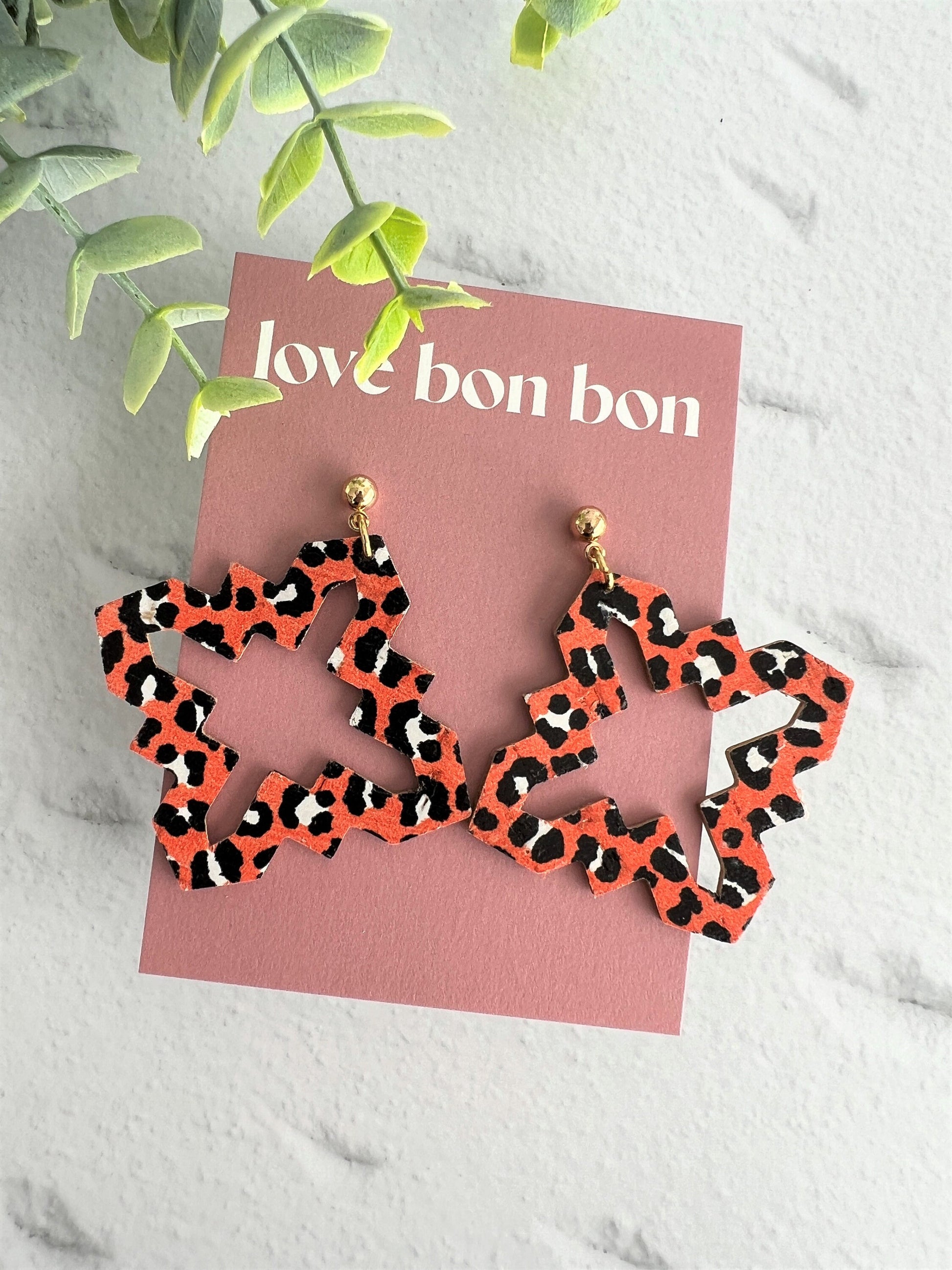 Cork and Leather Large Pointed Geo Handmade Earring with stainless steel hook, dangle earring, birthday gift, handmade earrings