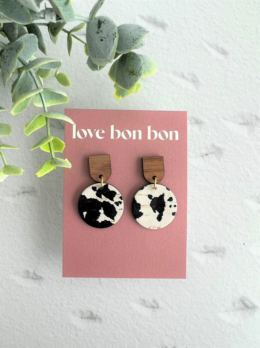 Marley - Milkshake Cork & Leather Handmade Dangle Circle Earrings